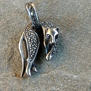 Vintage Sterling Silver Marcasite Leopard Pendant